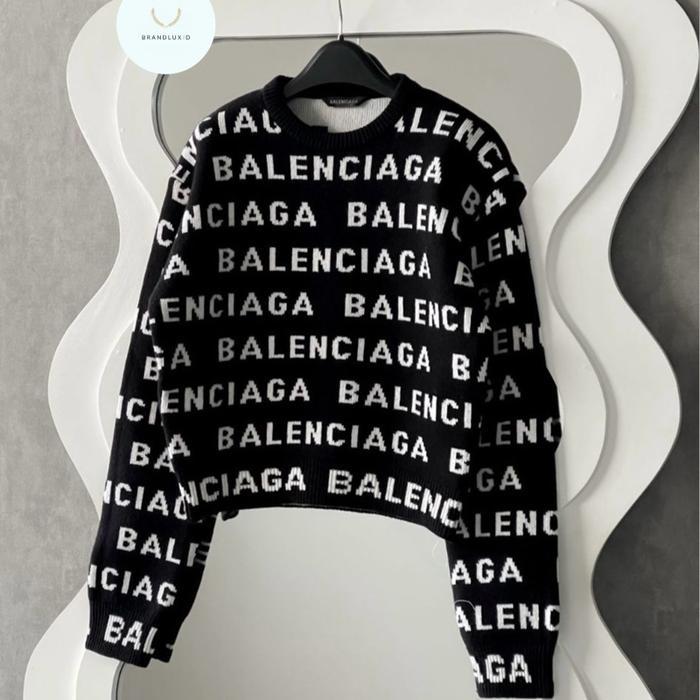 Balenciaga All Over Logo Knit Jumper / Sweater Black
