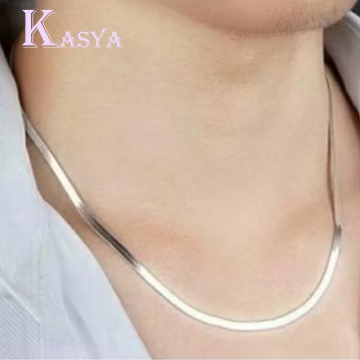 KASYA Kalung Titanium Model Gepeng Pipih Ular 3MM/4MM/5MM Anti Karat Anti Pudar Stainless Steel 316L
