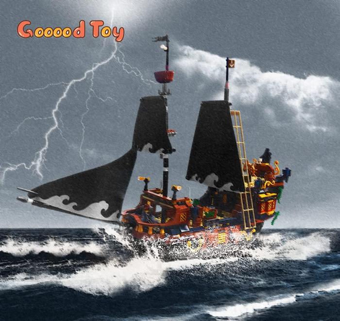 1328Pcs Building Block Pirate Ship Boat Model Micro Bricks Toy Black