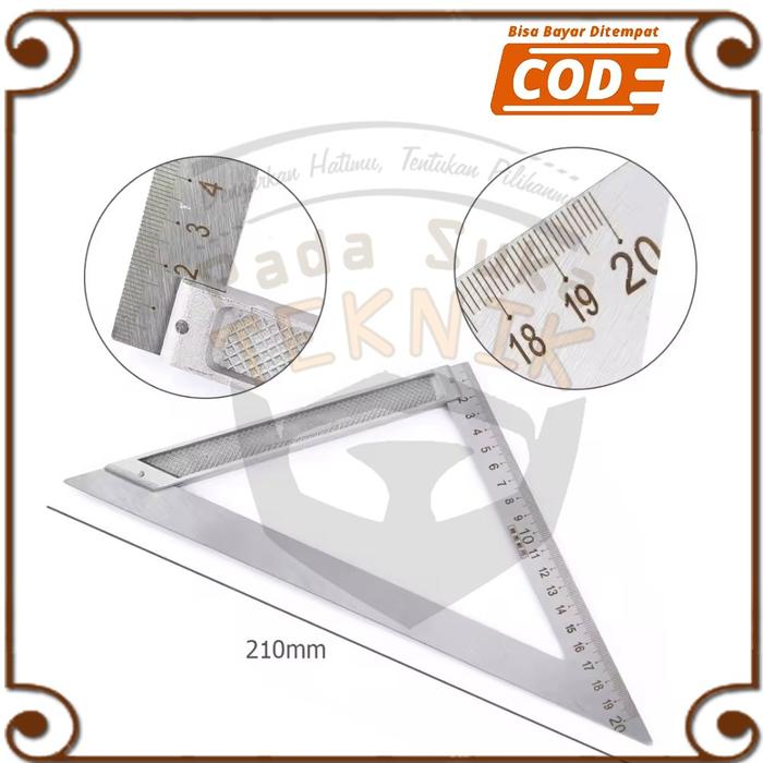 Penggaris Siku Segitiga Sudut Tukang 20 cm Stainless Pengaris Alumunium Triangle Ruler Penanda