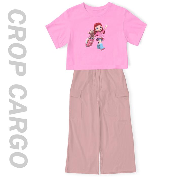Setelan Crop Oversize Viral Rainbow Ruby Koper Anak Perempuan Remaja Celana Kargo Pakaian Fashion Ba