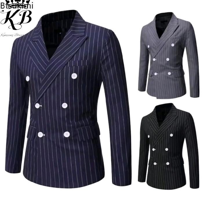 Jas Blazer Pria Salur Kancing 6-Jas Blazer Pria Motif Salur Double Breasted-Jas Garis Garis Terbaru 