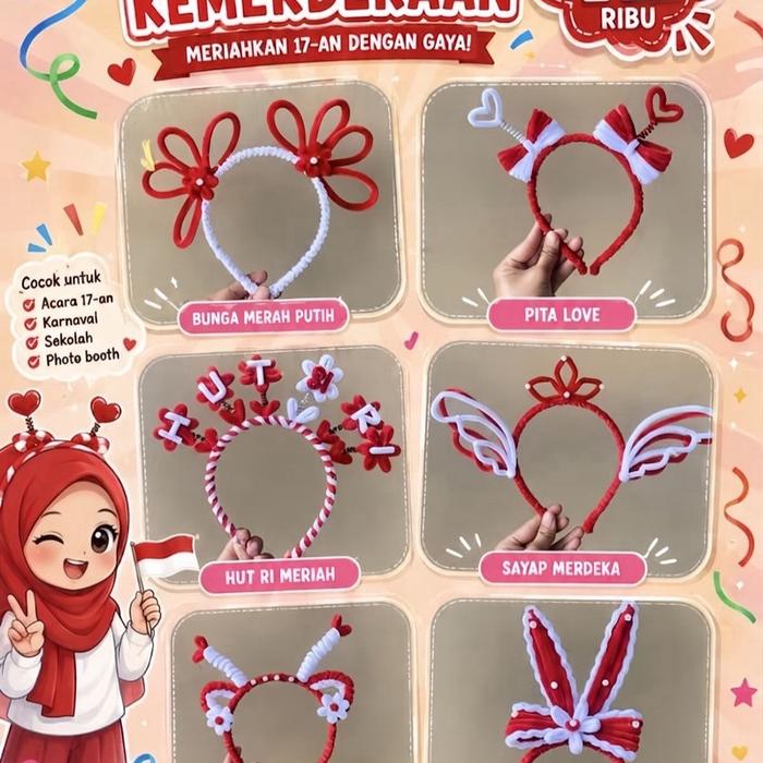 Bando Kemerdekaan Kawat Bulu Premium untuk Acara 17-an Karnaval Sekolah dan Photo Booth Bando Kawat 