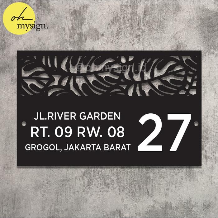 READY Custom Nomor Rumah UV Print Laser Cut Plat Nomor Rumah Daun Monstera