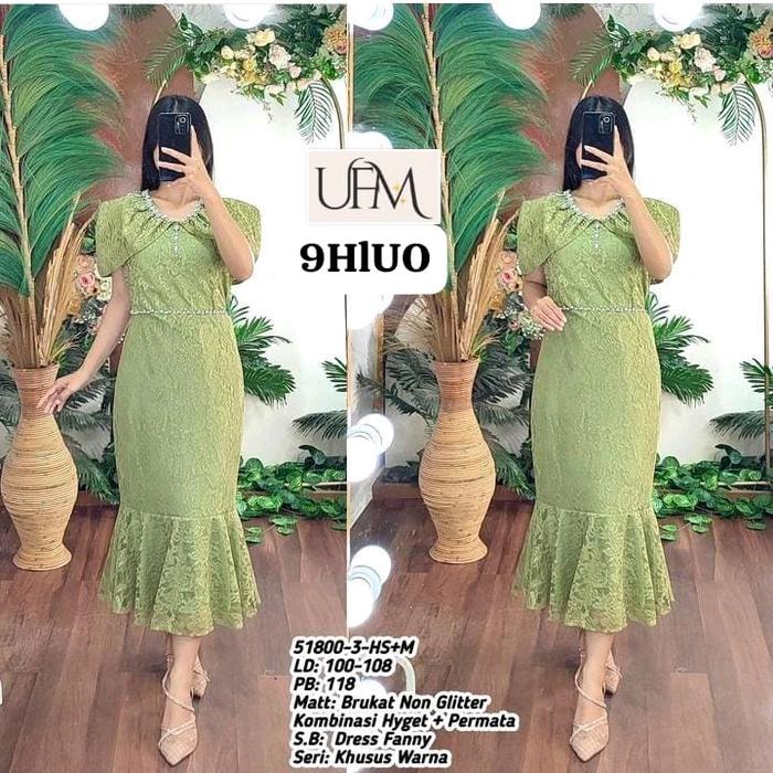Dress brokat Tile non gliter / gaun mote permata / baju natal remaja mewah