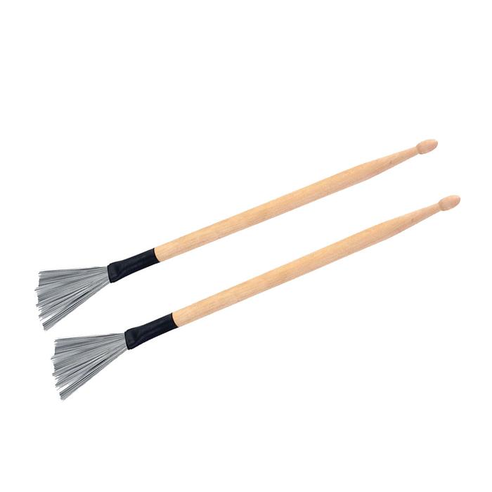 Novelty 2pcs Wood Drum Stick Mallet Short Drum Steel Wire Brush Percussion Instrument Accessory