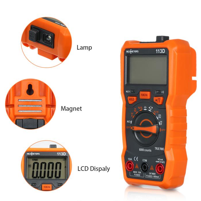 RICHMETERS RM113D NCV Digital Multimeter 6000 Counts Auto Ranging