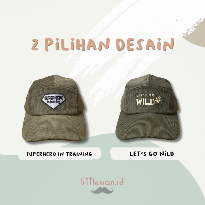 PREMIUM Topi Anak Corduroy Short Cap 5 Panel Bordir Kata (1-8 thn) Littleman.id