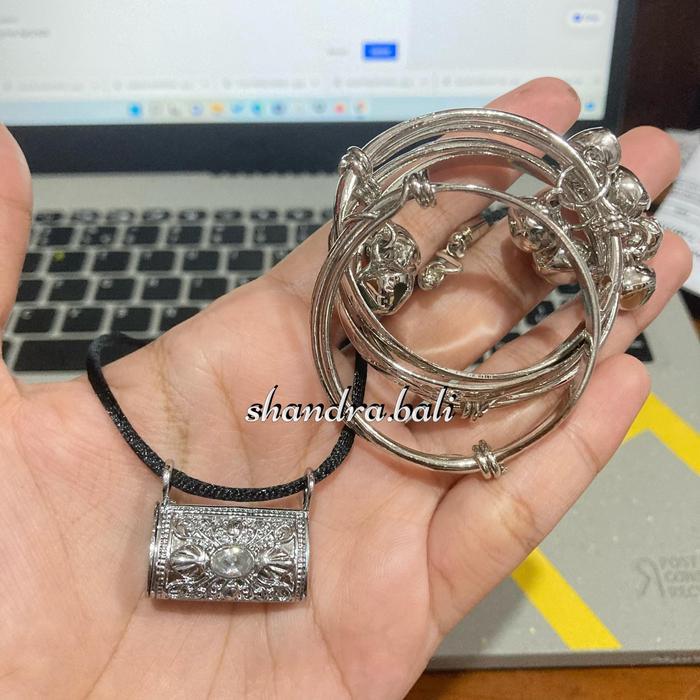 Set Bayi Xuping Kalung Dan Tali Hitam Seri Silver Nelu Bulanin Bayi Gelang Kaki Tangan Liontin Upaca
