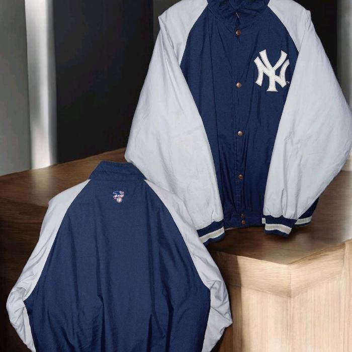 Jaket Yankees Biru Putih dengan Logo NY - Jaket Olahraga Pria