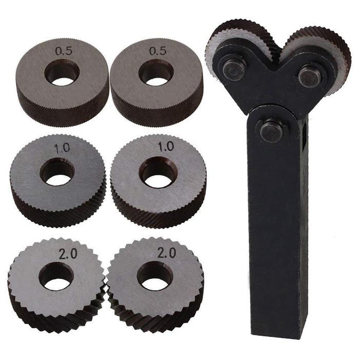7 Pcs Double Wheel Knurling Tool Set 0.5Mm 1Mm 2Mm Linear Wheel Set Steel Lathe Set Wheel Knurling T