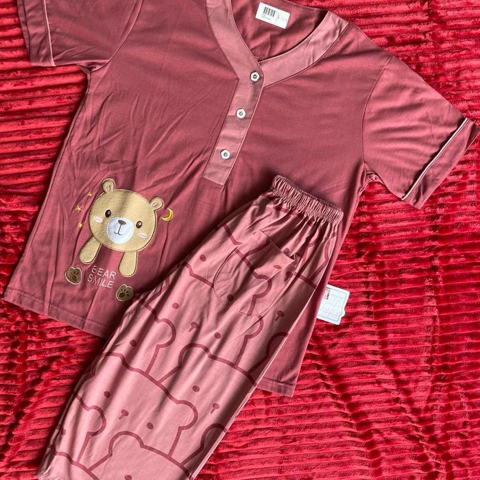 One set baju tidur,baby doll amro bear smile celana pendek