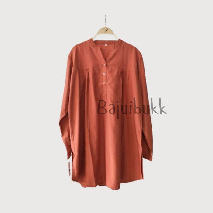 Blouse Polos Viscose Jumbo Tangan Karet Orange - Orange bata Nyaman Wanita Baju Katun Atasan Pendek 