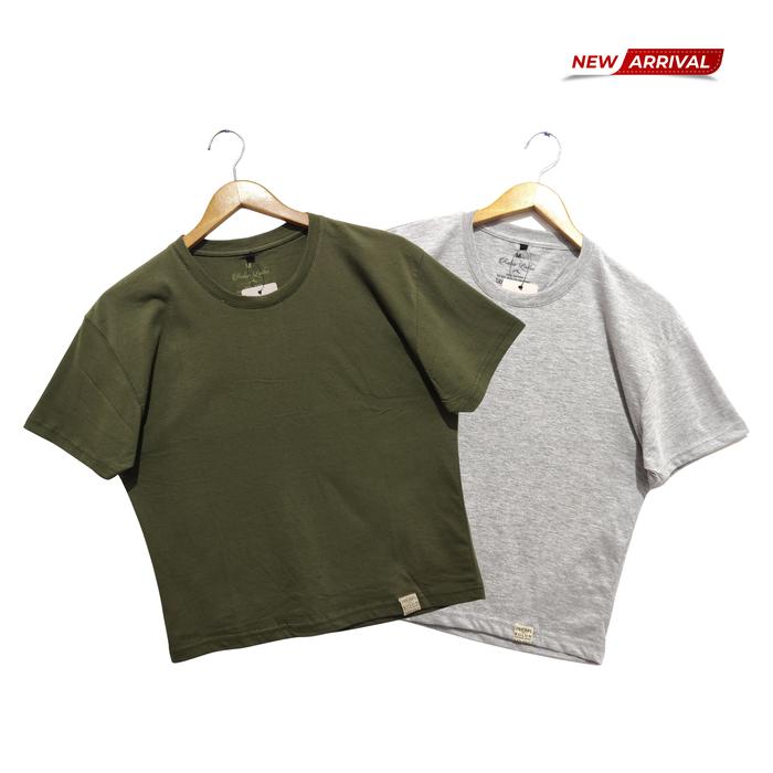 ROLUN Ladies Kaos Crop Top Polos Wanita Katun Lengan Pendek