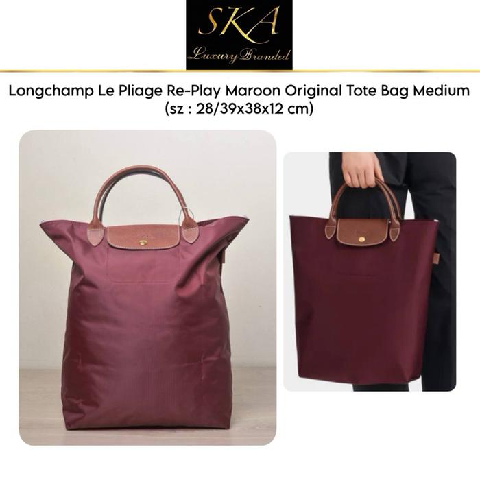 Longchamp Le Pliage Re-Play Maroon Original Tote Bag Medium