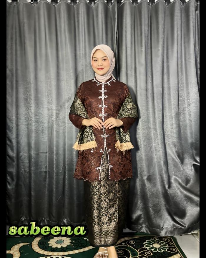 Sabeena SET KEBAYA BROKAT PAYET DAN ROK SONGKET + SELENDANG BAHAN BRUKAT IMPORT MOTIF NGK FULL FURIN