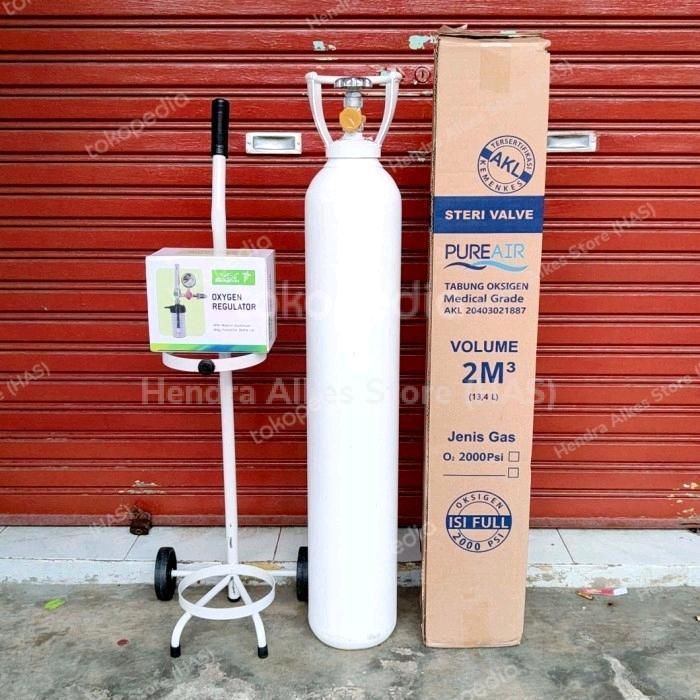 Pure Air Tabung Oksigen Besar 2M Kubik One Health Isi 2M3 Lengkap Dengan Regulator Selang Dan Trolly