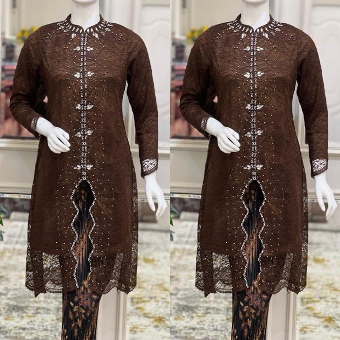 satu setel Kebaya Modern Kebaya Tunik Busui Brokat Payet Modern / Kebaya ModernTunik Brokat  payet M