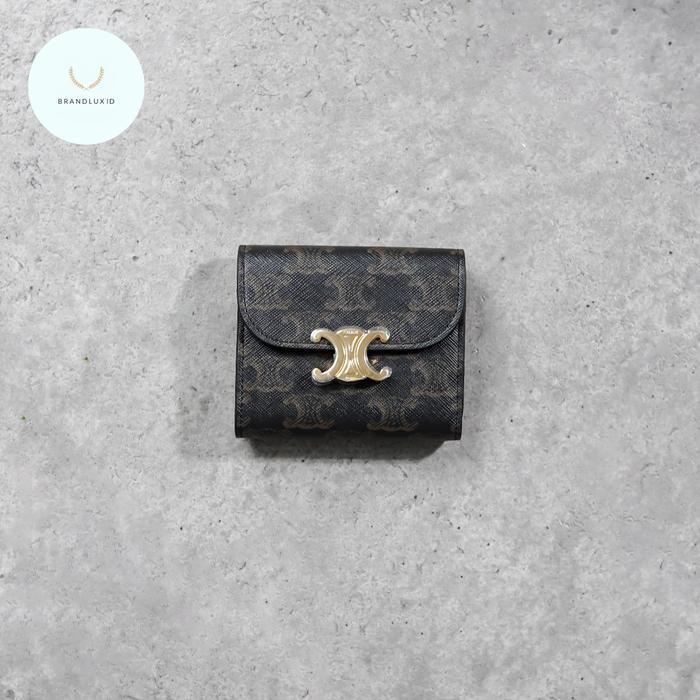 Celine Triomphe Monogram GHW Trifold Wallet in Brown