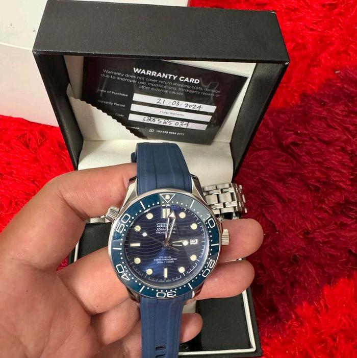 Seiko Seamaster Homage Jam Tangan Pria dengan Tali Biru dan Dial Biru