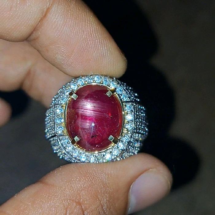Natural mirah ruby star bermemo Permata Ring Cincin Batu Akik