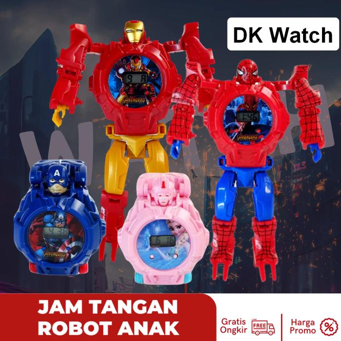 [DK] JAM TANGAN ANAK ROBOT TRANSFORMASI ROBOT MODEL ULTRAMAN AVENGERS BATMAN SPIDERMAN SUPERHERO 538