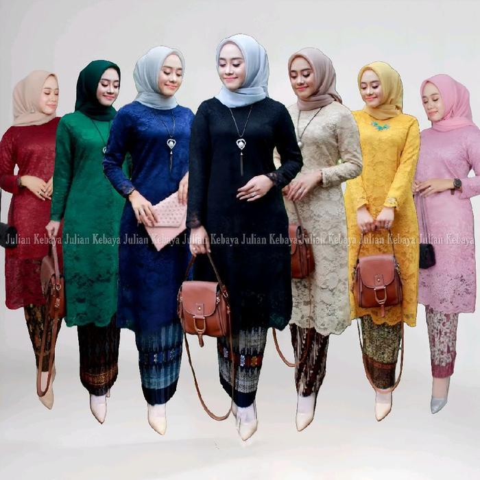 Setelan Baju Kebaya Brukat Tunik Wanita Muslim Modern Atasan Kebaya Brokat Kondangan Wisuda Batik Pa