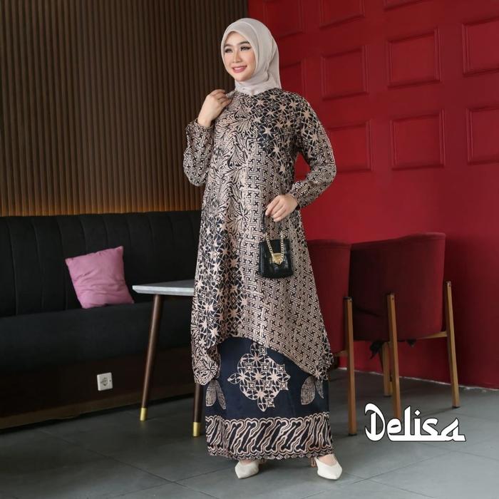 Alazza-(Cod)Set Batik Wanita/Set Batik Tunik Dobby Sutra Viscose Wanita Moderen/Set Gamis Batik Wani