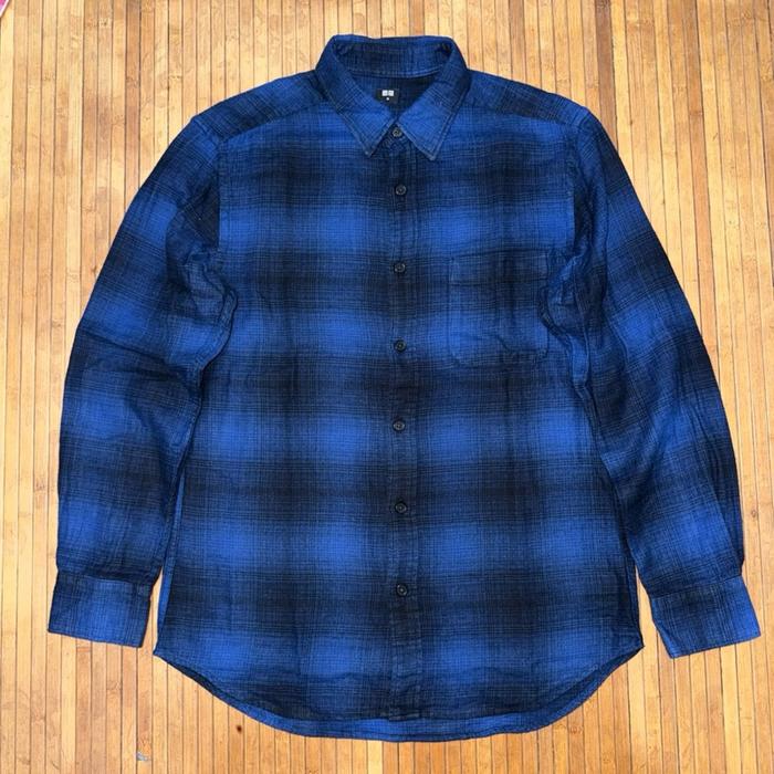 UNIQLO SOFT FLANNEL VETERANO BLUE BLACK LONG SLEEVE SHIRT nudie jeans
