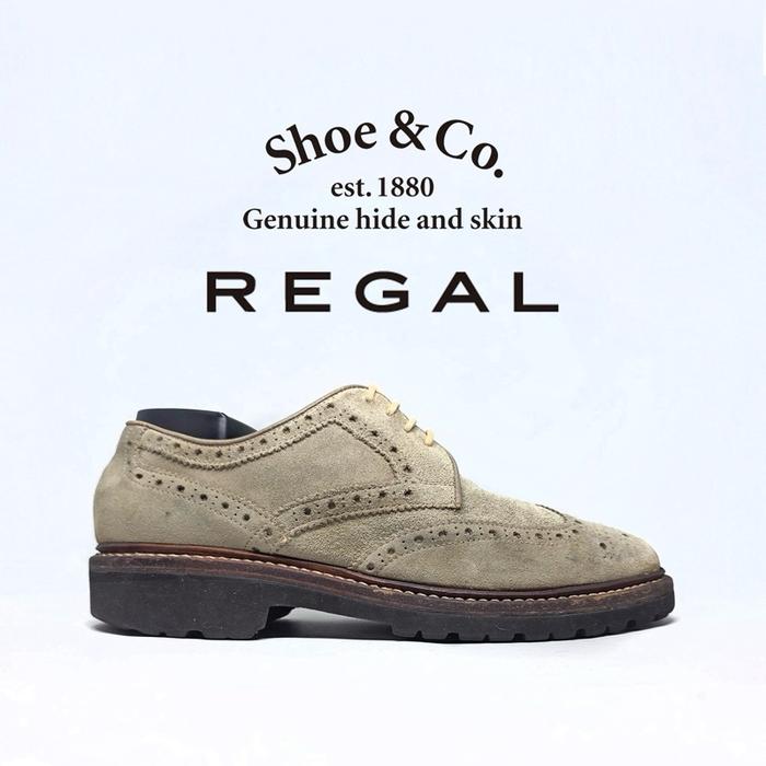 REGAL Japan Vibram Brogue wingtip sepatu formal kulit suede pria mewah