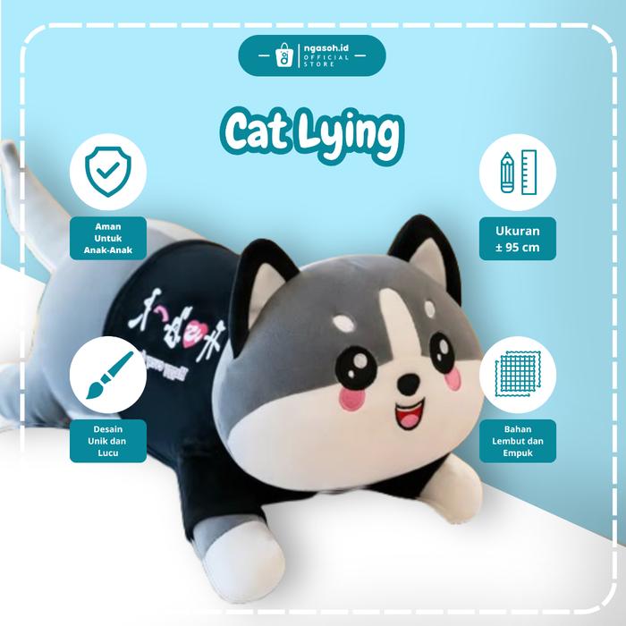 Boneka Kucing Cat Lying Guling Boneka Jumbo Bahan Halus Lembut Kado Mainan Anak Hadiah Ulang Tahun