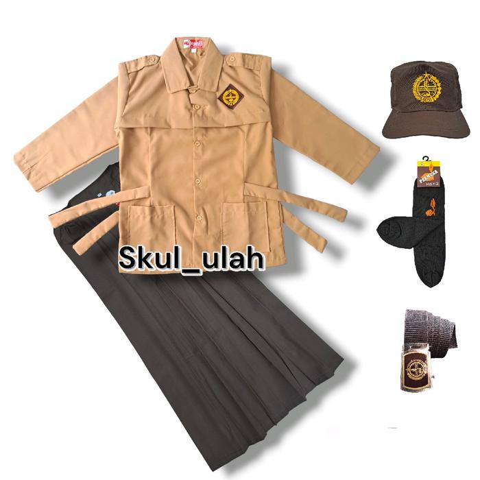 Satu Set Paket Seragam Pramuka SMP Baju Anak Perempuan Lengan Panjang Rok Panjang