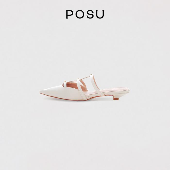 POSU Valencia Sandal Flat Wanita Mules Selop Tali Flat Shoes Ujung Lancip Kekinian
