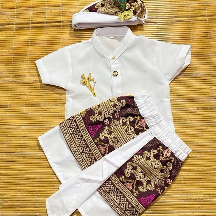 Baju Safari Kamen Udeng | Pakaian Adat Bali Bayi dan Anak | 0-1 tahun |Baju Kamen Udeng Warna Maroon
