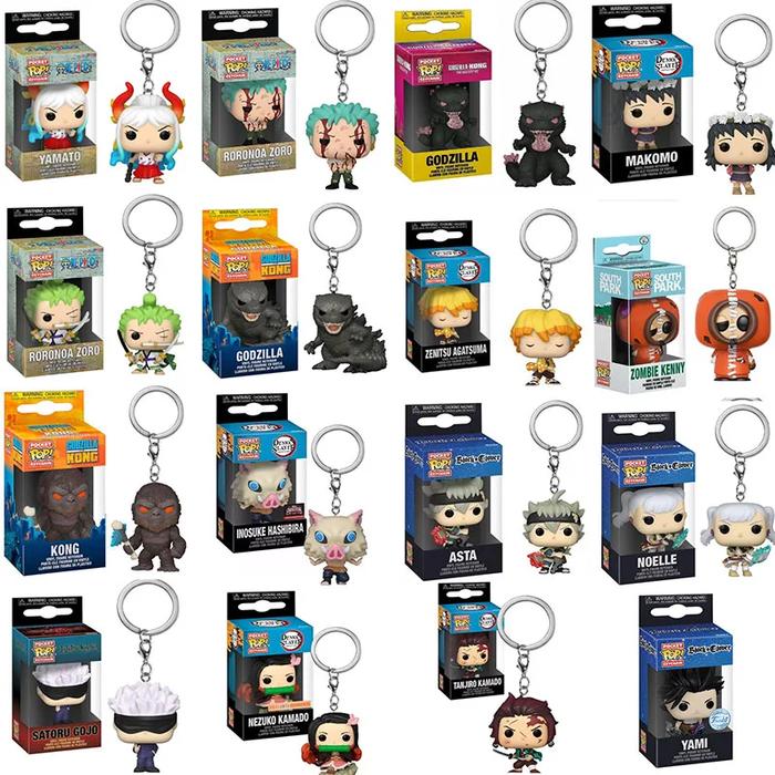Funko POP Keychain One Piece Roronoa Zoro Demon Slayer Nezuko Kamado Godzilla Kong Asta Zombie Kenny