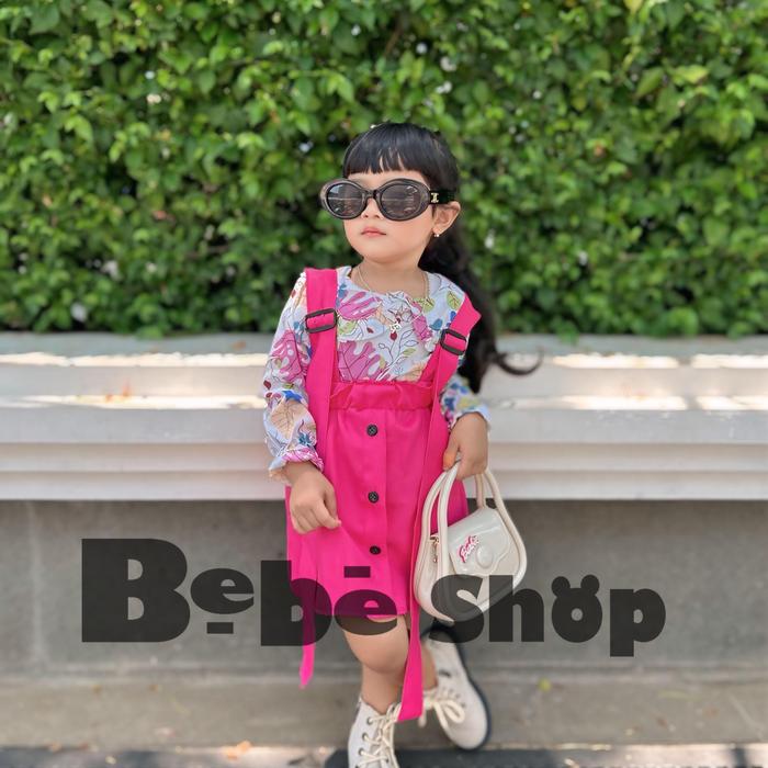 Setelan Overall Anak Perempuan Kombinasi Syakila Motif Bunga dan Polos Usia 1-6 Tahun - Fashion Anak