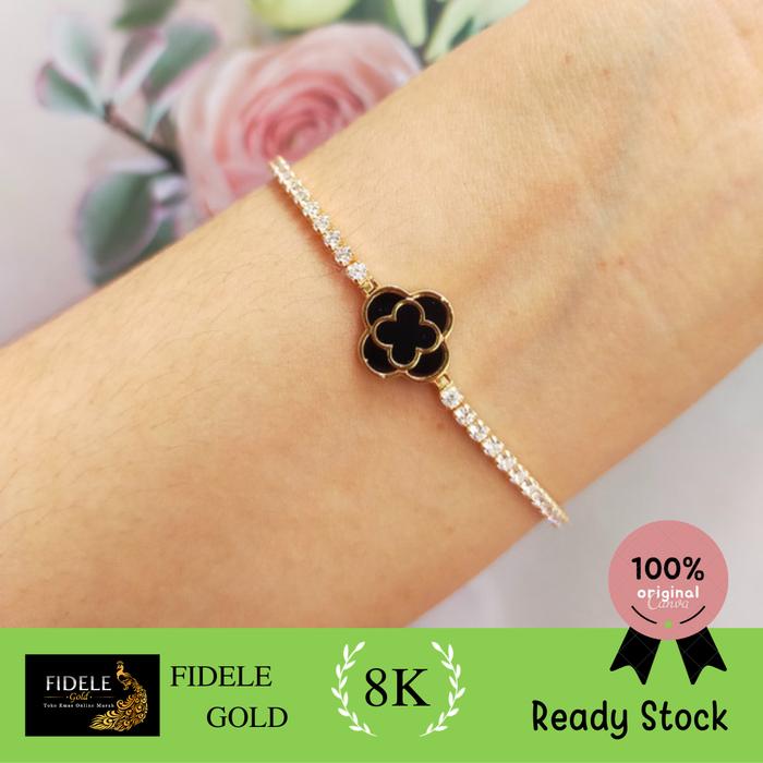 Gelang bunga hitam listring permata
