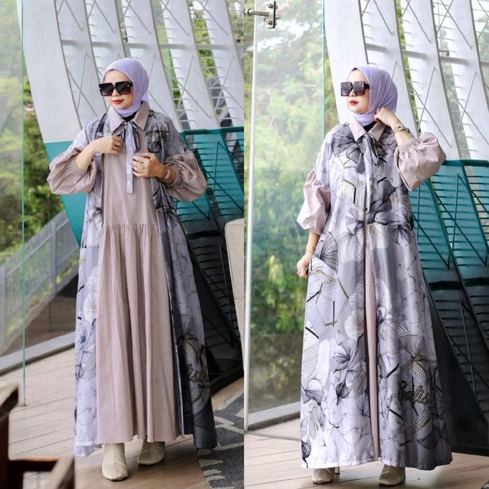 Set Abaya Zubaidah printing lebaran by Calistha Katun Mewah Dress Muslim