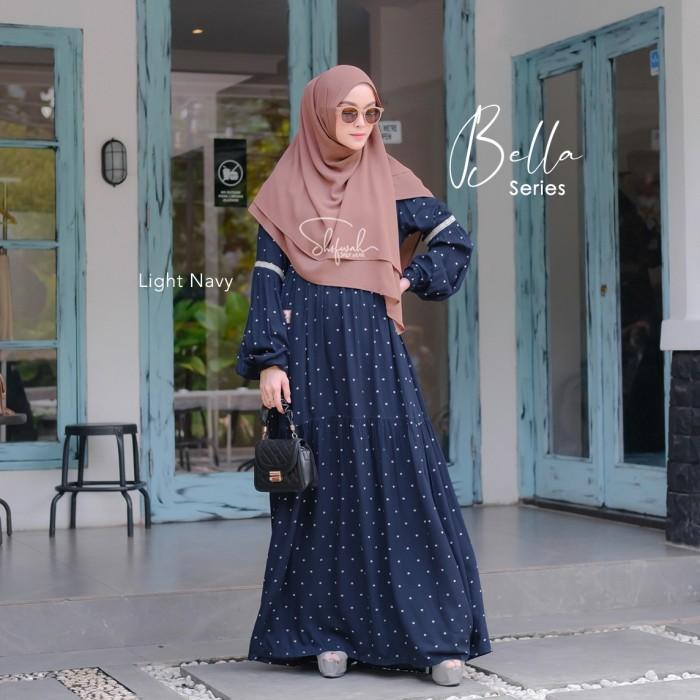 Bella Dress Light Navy by Shofwah Gamis Only Busui Friendly Rayon Adem