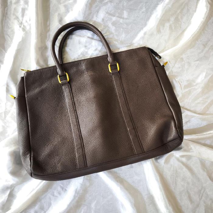 DAKS London Grained Leather Briefcase in Dark Brown GHW Tas Kerja Dokumen Kulit Formal Pria
