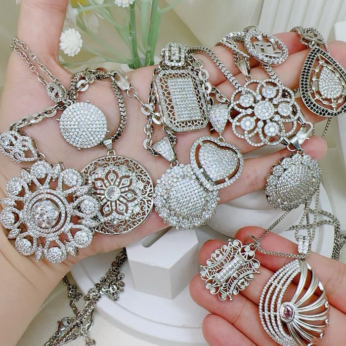 E32 (CO 2 free 1 cincin) K20 Perhiasan Lapis Emas Kalung putih set liontin permata full perhiasan Pe