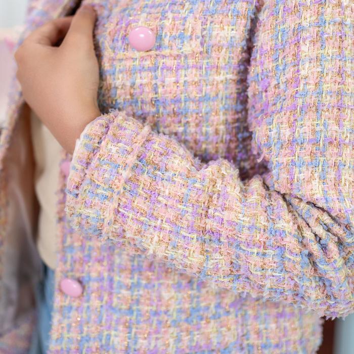 FOLADY - P456 ATASAN BLAZER TWEED RAINBOW WANITA IMPORT LENGAN PANJANG FULL KANCING DUA SAKU HIDUP S