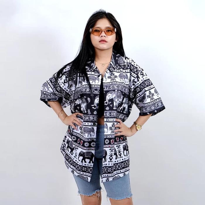 PROMO Baju Kemeja Motif Laki Laki Perempuan Full Print Printing Kemeja Vintage GAJAH THAILAND 905
