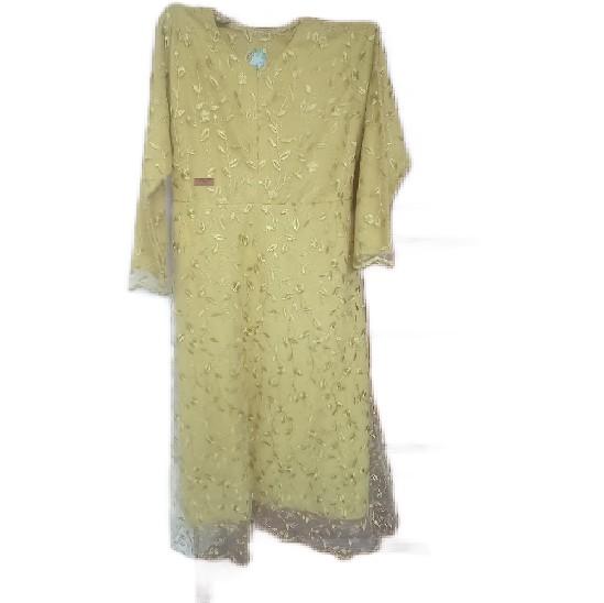Baju Dress Brokat Panjang Wanita L 44cm P 120cm Warna Kuning Muda - Bunga, Casual