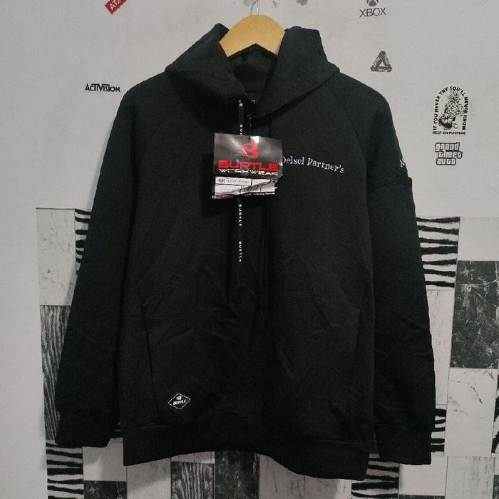 Sweater Hoodie Burtle bahan Semi Scuba warna Hitam