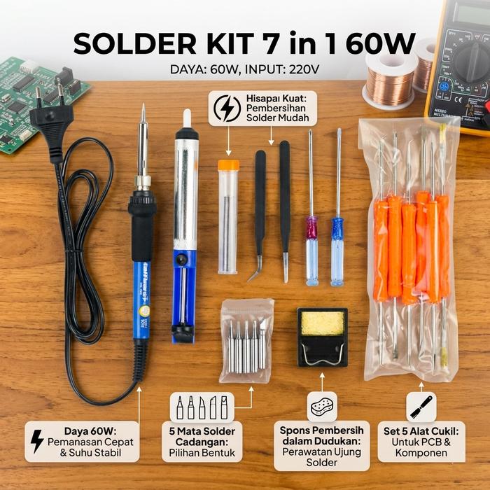 Taffware Peralatan Solder Kit 7in1 Soldering Iron 60W 220V - CS-31 E