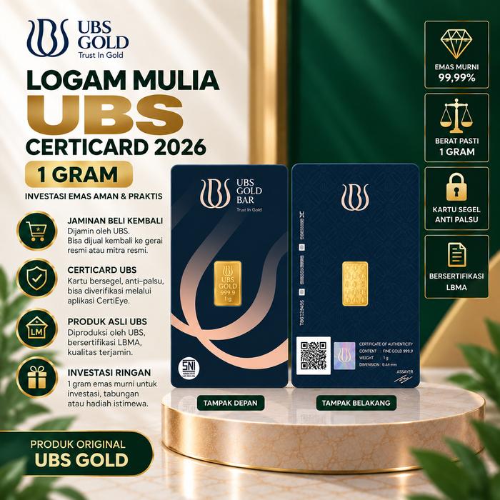 Logam Mulia Emas Batangan LM UBS 1 gram Press & Karton Emas Batangan Halus - 1 gr