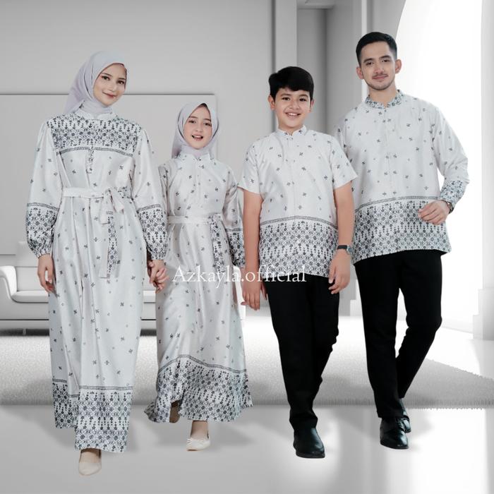 Azkayla Family Set Sarimbit Keluarga Baju Muslim Lebaran Gamis Couple Koko Motif Terbaru Bahan Silk