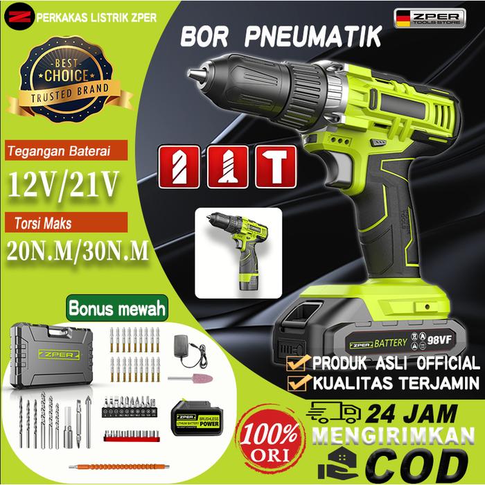 ZPER bor baterai murah berkualitas bor cordless mesin bor elektrik mini Drill Bor Impact Lithium bos
