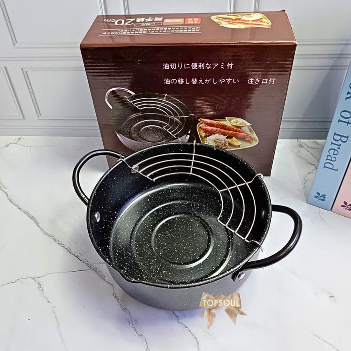Panci Wajan Tempura 20cm Multifungsi Penggorengan dan Rebus Deep Fryer Cookware Kuali Rak Tirisan